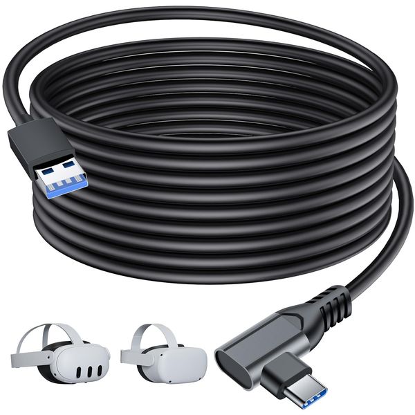 Link Cable, USB Type C Cable, 5M L Shape, Compatible with Oculus Quest 3/2/Pro/Pico4/VR Headset, PC, Macbook, Switch, Smartphone, Link Cable, USB 3.0 High Speed Data Transfer, Steam VR/PC VR,