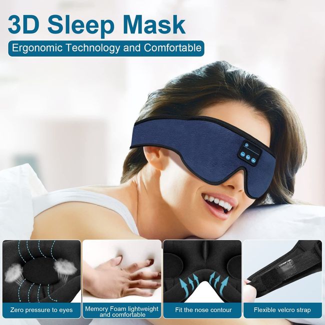 Sleep Headphones Breathable Bluetooth 5.0 Headband Sleeping  Headphones,Bluetooth 5.0 Wireless Music Eye Mask,for Side Sleepers Women  Men Office Gadgets Unique Gifts,with Adjustable Strap/Blue 