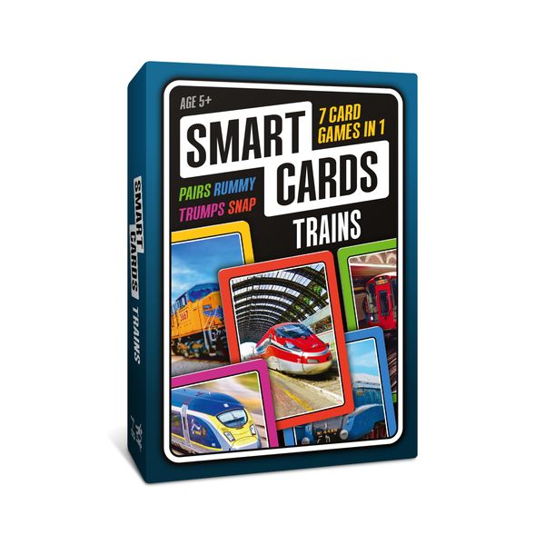 100 PICS SMART CARDS Trains, Gift, Stocking Filler, Travel Card Game, 7 games in 1, Pairs, Snap, Trumps, Rummy, Memory Quiz, Trivia, Age 5+, 1-8 Players