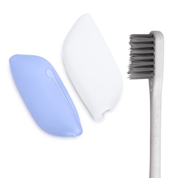 kwmobile 2x Toothbrush Headcover - Ventilated Toothbrush Case Silicone - For Travel Business Trip Blue/White