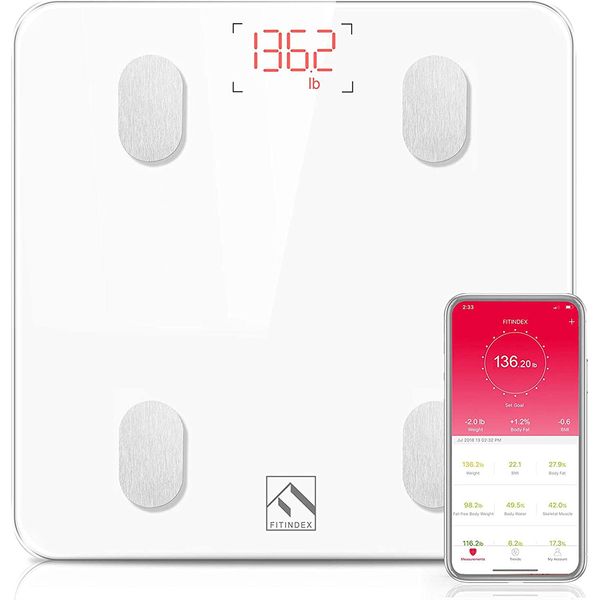 Fitindex Bluetooth Body Fat Scale, Smart Wireless BMI Bathroom Weight Scale