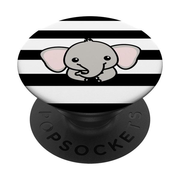 Elephant Black White Stripes Striped Modern Simple Pattern PopSockets Swappable PopGrip