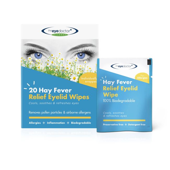 The Eye Doctor Hay Fever Relief Eyelid Wipes - 40x Single Use Eye Wipes for Allergy & Hayfever - Inflammation, Watery Itchy Eyes, Headaches & Migraines - Cooling Soothing Relief