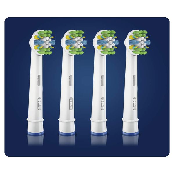 Oral-B Floss Action Electric Toothbrush Head with CleanMaximiser Technology, Angled Bristles for Deeper Plaque Removal, Pack of 4 Toothbrush Heads, White