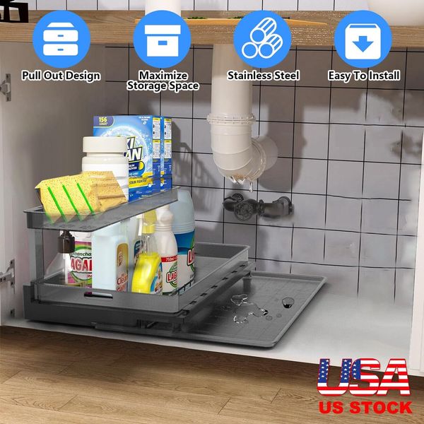 Under Sink Organizer Kitchen Cabinet Bathroom Storage Shelf Dish Drying Rack