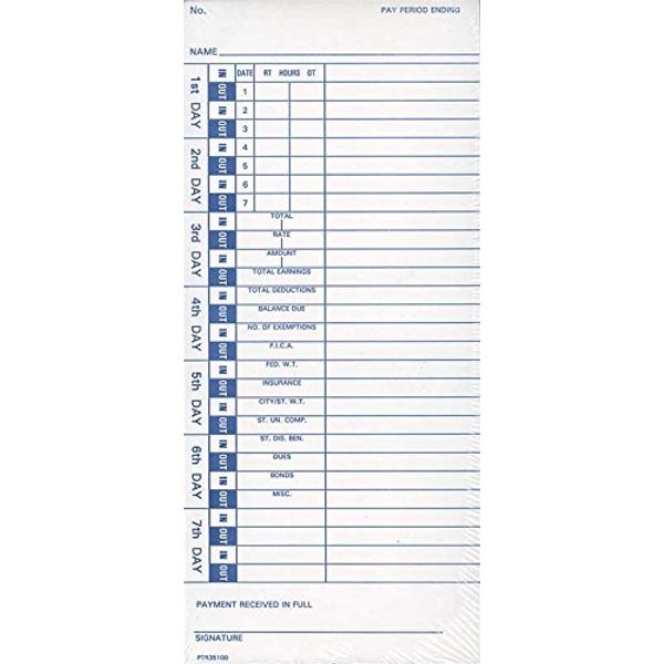 100 Time Cards for Pyramid 3500 3500ss 3550ss 3600ss 3700 35100