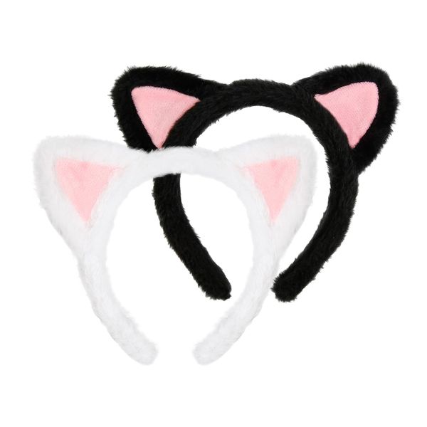 Huachi 2 Packs Cute Cat Ears Headband Spa Headbands for Washing Face Makeup Skincare Halloween Costume, Soft Push Black and White Cats Animal Kitten Head Bands Hair Accessories for Women Teen Girls