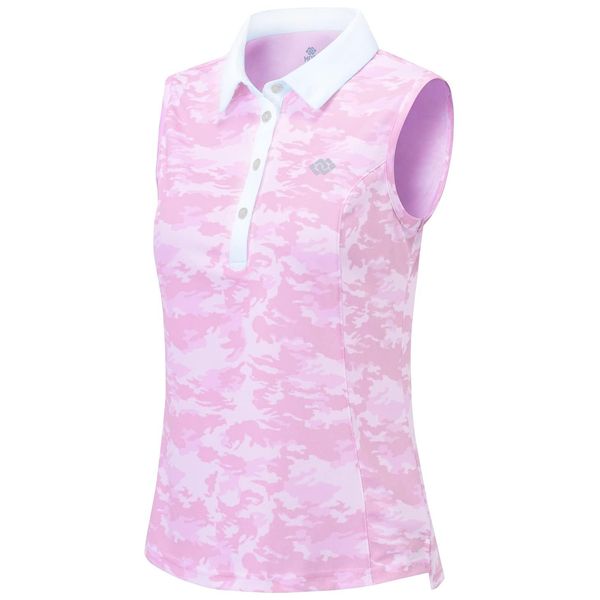 MoFiz Womens Polo Shirts Sleeveless Golf Tennis Tops Ladies Quick dry Breathable Casual Work Sports T-Shirt Camo Pink Size M