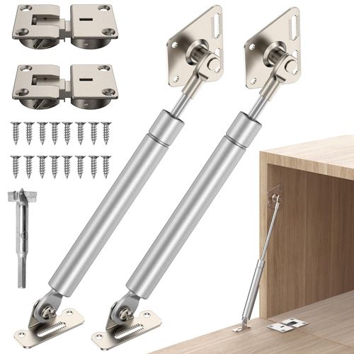 Drop Down Gas Struts,Gas Spring Hinge,for Cabinet and Desk Downward Flap Slowly Down,with 90 Degree Page Turning axis,Only Open Down The Door (2, Silver)