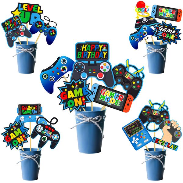 Video Game Centerpiece Sticks 26Pcs Gamer Birthday Party Decorations Video Game Table Topper Centerpieces Gaming Centerpieces for Tables Game Theme Level Up Baby Shower Supplies