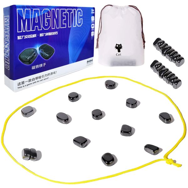 Magnetic Chess Game - 2024 New Family Board Games Set for Kids and Adults, Tabletop Board Games for 2 Person, Fun Table Top Magnet Chess Game with Magnetic Chess Rocks Set