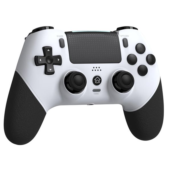 Wireless Controller with Hall Joystick for PS4,Pro,Slim - Wireless Controller with Built-in Speakers/Precise Joysticks/Turbo/Advanced Buttons Programming, and 1000mAh Rechargeable Battery (White Black)