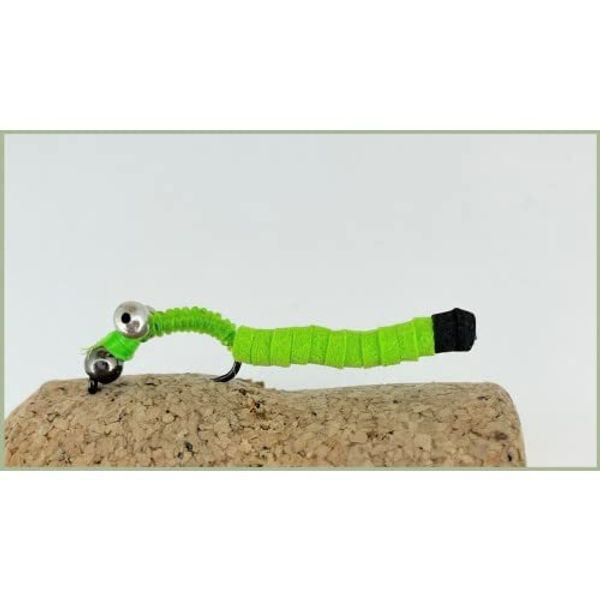 4 Pack CHARTREUSE BARBLESS Carp Worm, foam ringed body, great effect in the water