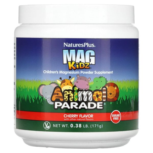 NaturesPlus Mag Kidz Magnesium Powder Supplement for Animal Parade Cherry 171g(0.38lb) 151547, 90