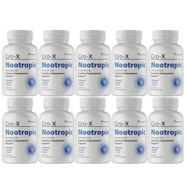 Gro-X Nootropic Cognitive Enhancement Support 10 Bottles 600 Capsules
