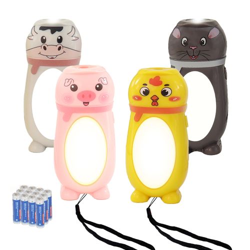 Hilngav 4 Pack Small Mini LED Flashlight for Kids - Cute Animal Flashlight - 2 in 1 Lantern Flashlight - Christmas Gifts Stocking Stuffers for Girls Boys