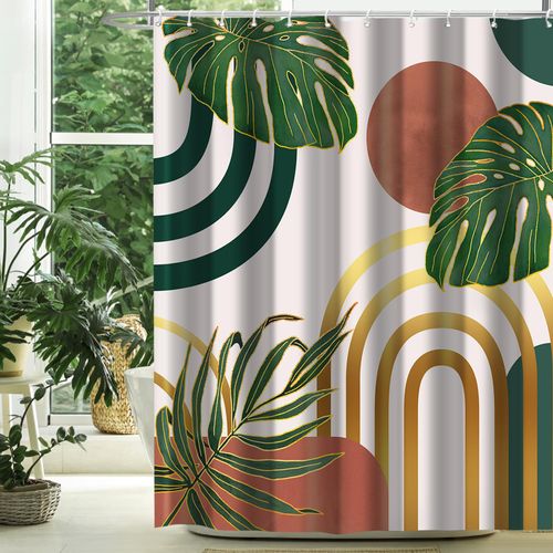 TWLSNCD Boho Sage Green Mid Century Shower Curtain Modern Minimalist Abstract Bohemian Geometric Retro Arch Leaf Waterproof Fabric Bathroom Decor 72" X 84" with 12 Hooks Simple Bath Curtain Sets