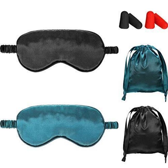 2Pack Sleep Eye Mask Soft Silk Satin Eye Blindfold for Sleeping w/ Elastic Strap