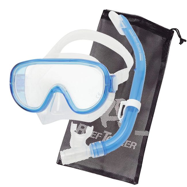 REEF TOURER RC0105 REEF TOURER Snorkeling Snorkel Mask Snorkel Adult Set of 2 Silicone Mesh Bag Included Clear Blue