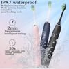 7AM2M Electric Toothbrush 2 Pack Set for Kids and Adults, 12 Brush Heads,5 Adjustable Modes, Built-in 2-Minute Smart Timer,Wireless Fast Charge for 60 Days,IPX7Waterproof SonicToothbrush (Navy & Blue