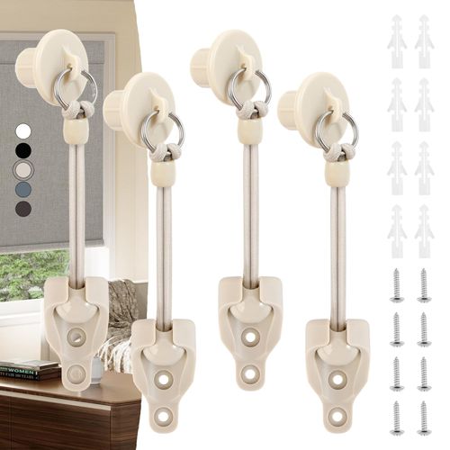 Enmpnornb Premium Black Coolaroo Replacement Parts: Bungee Cords with Balls, Hooks for Cordless Curtains & Bamboo Shades for Indoor Windows (Beige, 2 Set Bungee kit+end Cap)