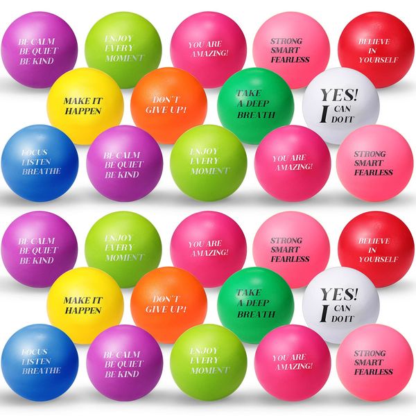 50 Pcs Motivational Stress Balls Foam Balls Hand Exercise Ball Inspirational Quotes Stress Relief Balls Bulk for Kids Adults Anxiety Relief Motivating Encouraging Gifts(Macaron, Macaron, Cute)