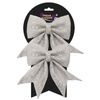 Christmas Tree Decoration 2 Pack 16cm Glitter & Sequin Bows - Silver