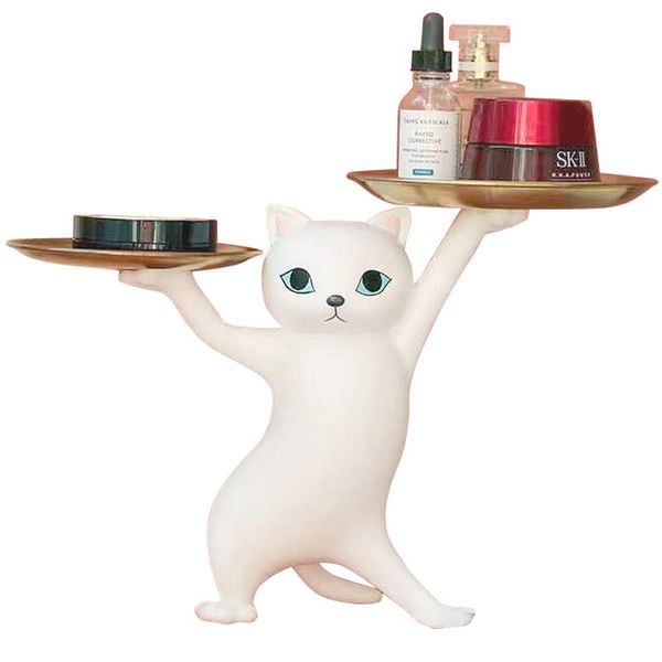 moin moin 2304fig28 Figure, Figurine, Ornament, Cat Accessories, Holds Small Items, Width 14.2 x Height 9.8 x Depth 6.7 inches (36 x 25 x 17 cm) / Interior Accessories, Small Plates, Small Accessories, Cute, Cats, White, Gold, Gold, Animal, Cute (White Ca