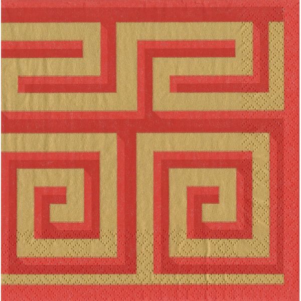 Caspari Greek Meander red Gold Grecian tiling pattern Luncheon Paper Table Napkins 20 in a pack 33cm square