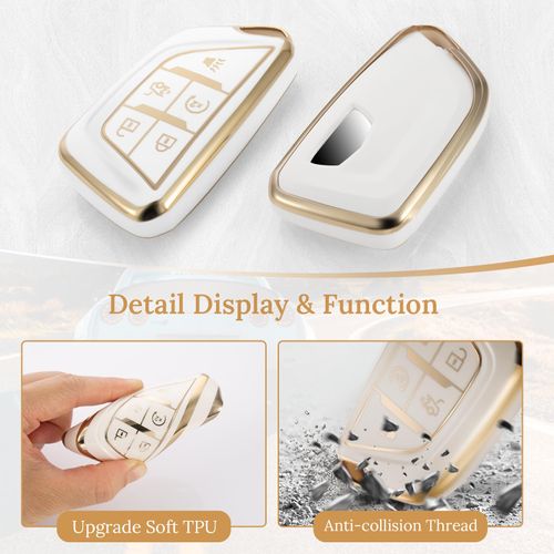Coverforkey for Cadillac Key Fob Cover with Upgraded Anti loss Durable Metal Keychain, Fashionable Soft Case for Escalade ATS XT4/5/6 XTS CT5/6 ESV (5 Buttons) Key (Gold, B1)