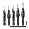 Countersink Drill Bit Set, 5Pcs Quick Change 1/4" Hex Shank Adjustable Countersink Set, 5pcs Free Replaceable Drill Bits with One Hex Wrench, Woodworking Countersink Drill Bits (Hexagon)