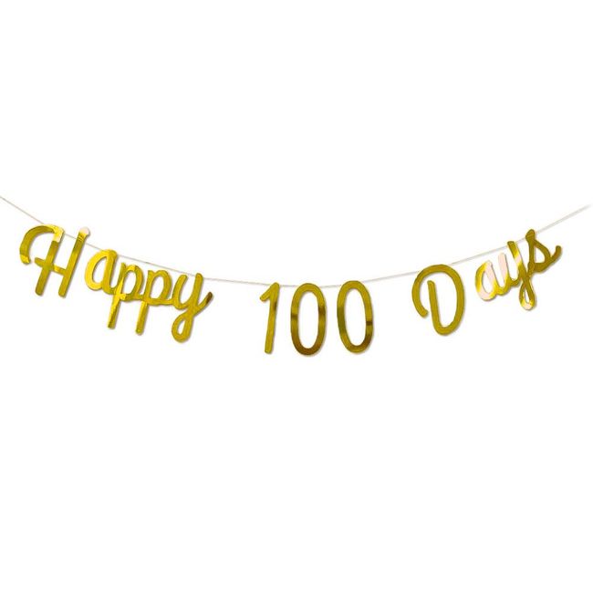 regalo 100 Days Celebration Letter Banner Garland Decoration Happy 100 Days Cursive Birthday Photo Anniversary (Gold Airy)