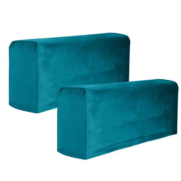 VOSAREA 2pcs Stretch Fabric Armrest Covers Anti-Slip Furniture Protector Armchair Slipcovers for Recliners Sofas Chairs Blue