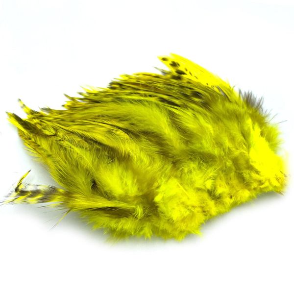 Hareline Strung 4-6" Grizzly Variant Saddle Hackle (Bright Yellow)