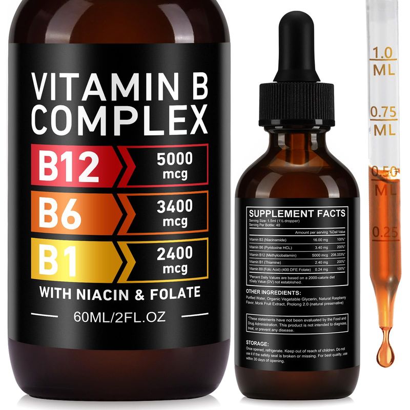 Vitamin B Complex Liquid Drops, 60ml High Strength B-Vitamin Complex ...