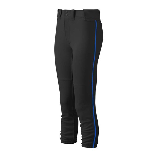 Mizuno Adult Women's Belted Piped Fastpitch Softball Pant, Black-Royal, Large