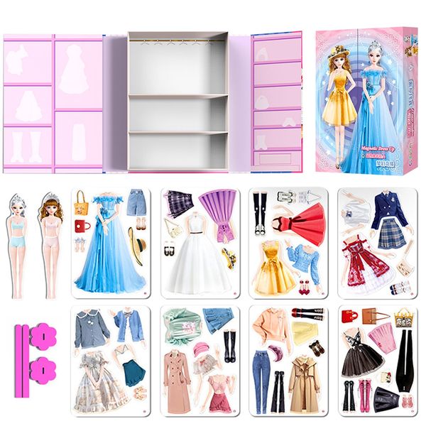 Magnetic Dress Up Paper Doll Pretend Play Game Toys,Dollhouse Magnet People Clothes Puzzles Development for 3+ Year Old Girls Toddler,Preschool Learning Created Imagine Birthday Gift (C Set)