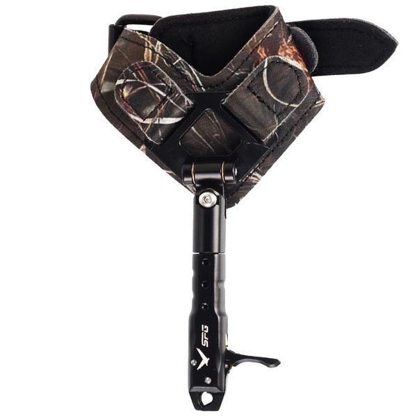 SPG Bow Release for Compound Bow, Comfortable Wrist Strap Archery Release Trigger for Arrow Release, Adjustable Compound Bow Release Aids 360° Rotate Caliper with Foldback Design (Camo)