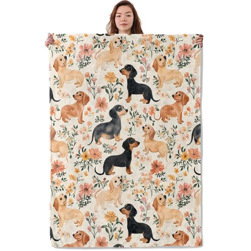 UNDAHIS Watercolor Dachshund Blanket, Soft Warm Cozy Adorable Dog Throw Blanket Gifts for Adults Kids Women, Lightweight Fuzzy Comfy Flannel Blankets for Couch, Travel, Bed, House Decor 60×50 Inch