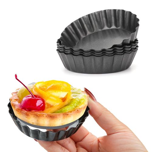Cyimi 6 pcs Egg Tart Molds, 3" Mini Tart Pans Removable Bottom, Cupcake Cake Muffin Mold Tin Pan Baking Tool, Reusable Quiche Bakeware Carbon Steel for Pies, Quiche Bakeware, Cheese Cakes, Desserts