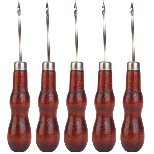 Heaveant Awl Sewing Punch, 5Pcs Wooden Handle Awl Hole Punch Sewing Tool Leather Stitching Awl Tool Shoe Repair Crochet Hook