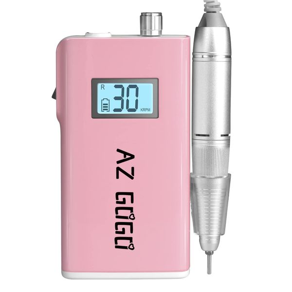 Professional Nail Drill Machine, AZ GOGO 30000RPM Rechargeable Portable Nail Drills for Acrylic Gel Nails - New Upgraded Electric E File with LCD Display(Pink)