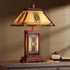 Robert Louis Tiffany Walnut Mission Collection Rustic Table Lamp with Nightlight 27" Tall Wood Base Tiffany Style Antique Stained Art Glass Shade for Living Room Bedroom House Bedside Nightstand