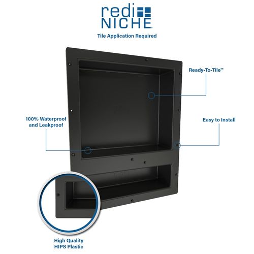 Redi Niche Double Recessed Shower Shelf – Black, Two Inner Shelves with Divider, 16-Inch Width x 20-Inch Height x 4-Inch Depth