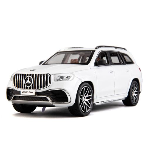 WAKAKAC 1/24 Benz GLS63 AMG Model Car,Zinc Alloy Diecast Toy Car Pull Back with Light and Sound Toy Vehicle Door Can Be Opened (White)