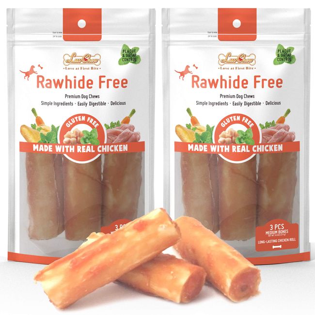 LuvChew Premium Dog Chew Treats Chicken Retriever Rolls for Large Dogs, Rawhide Free, Grain Free, Highly Digestible,Large 7" 2pcs/Pack x 2pack