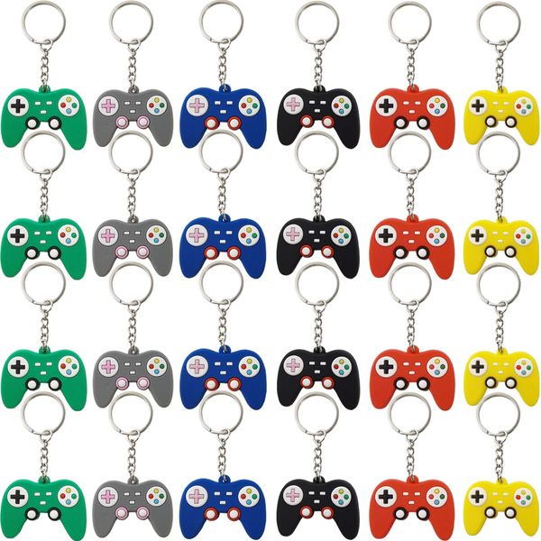 NSBELL 24PCS Video Game Controller Keychains in 6 Colors Video Game Party Controller Handle Key Ring Game Controller Keychain for Video Game Party Favors Birthday Baby Shower