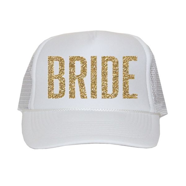 Classy Bride Bride Trucker Hat (White and Gold Glitter)