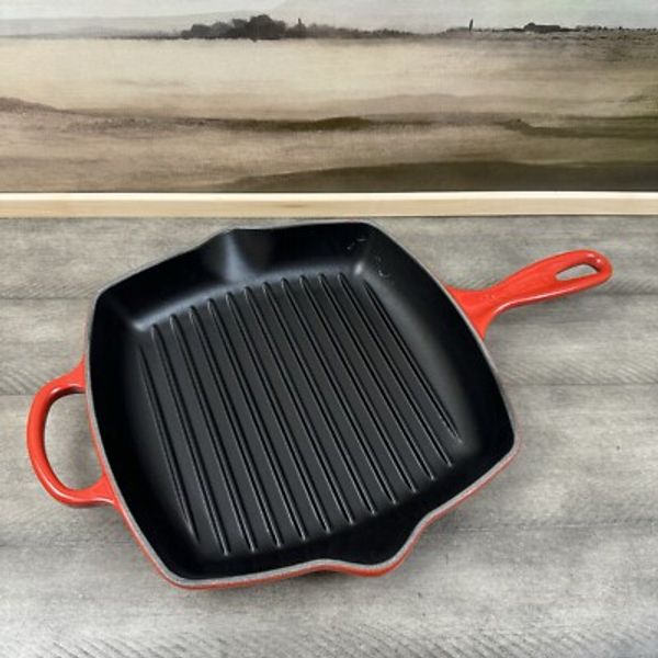 Williams Sonoma Le Creuset Signature Enameled Cast Iron Square Grill Pan Red OB