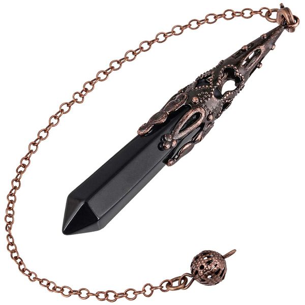 Nupuyai Vintage Obsidian Crystal Point Dowsing Pendulum for Healing Divination Scrying, Hexagonal Gemstone Pendant Pendulum with Chain